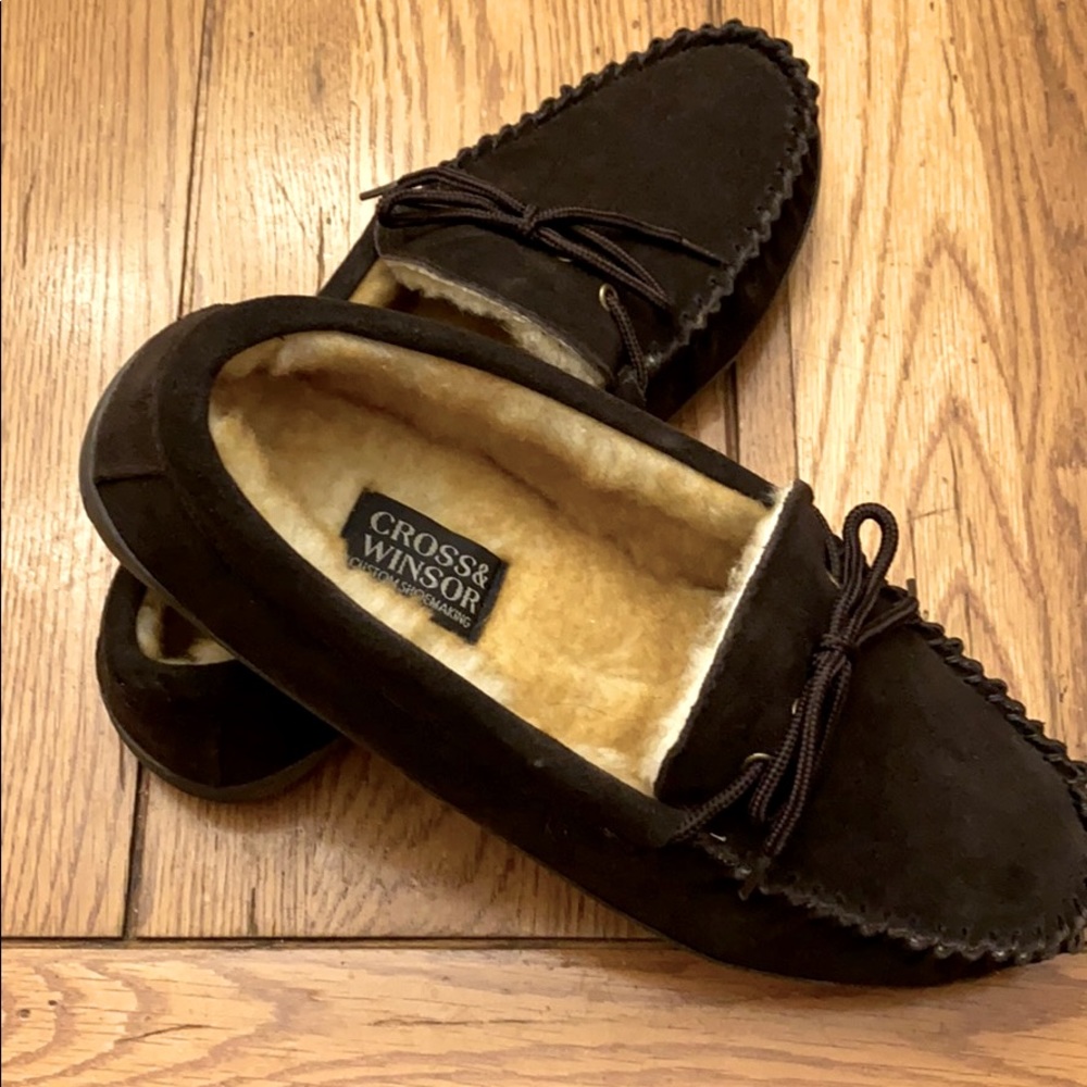 Mens dk brown suede slippers